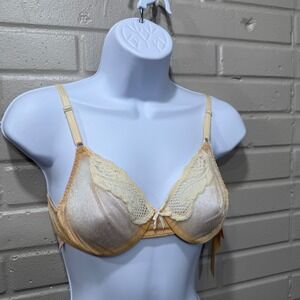 Vintage Yves Saint Laurent Bra Bralette Gold Mesh Lace Underwire NWT 32B USAMade